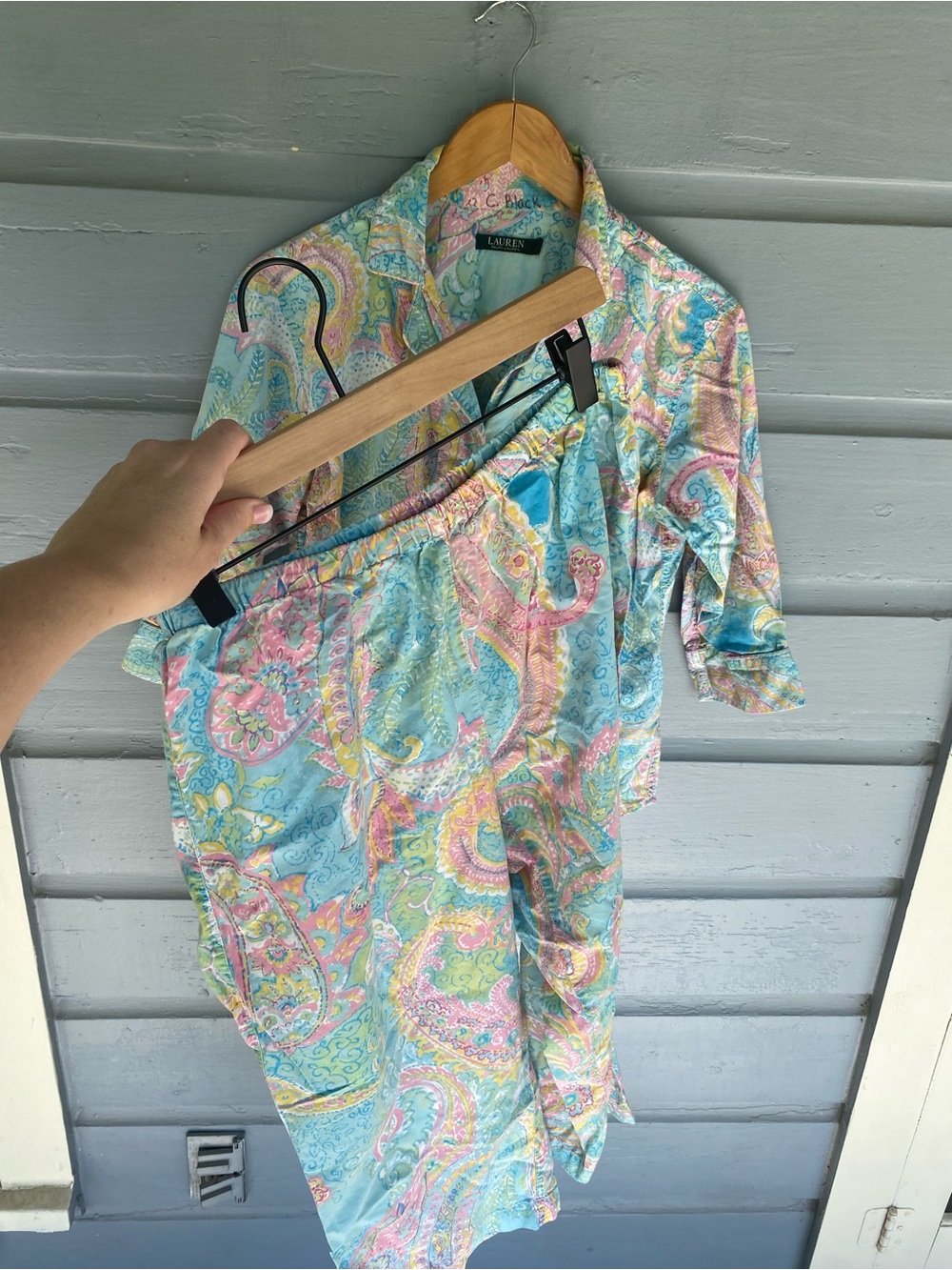 Lauren Ralph Lauren Paisley Pajama Set Women Medium Button Up Colorful Blue Pink